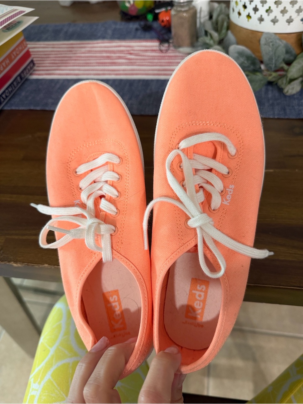 Keds Coral Orange Canvas Low-Top Sneakers